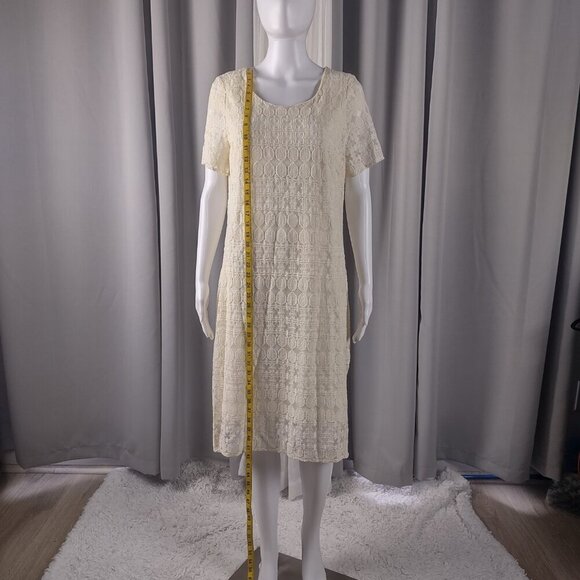Madison, Cream, Ivory, Off White, Cotton Blend Lace, Lined Midi Dress Size L - Picture 6 of 12